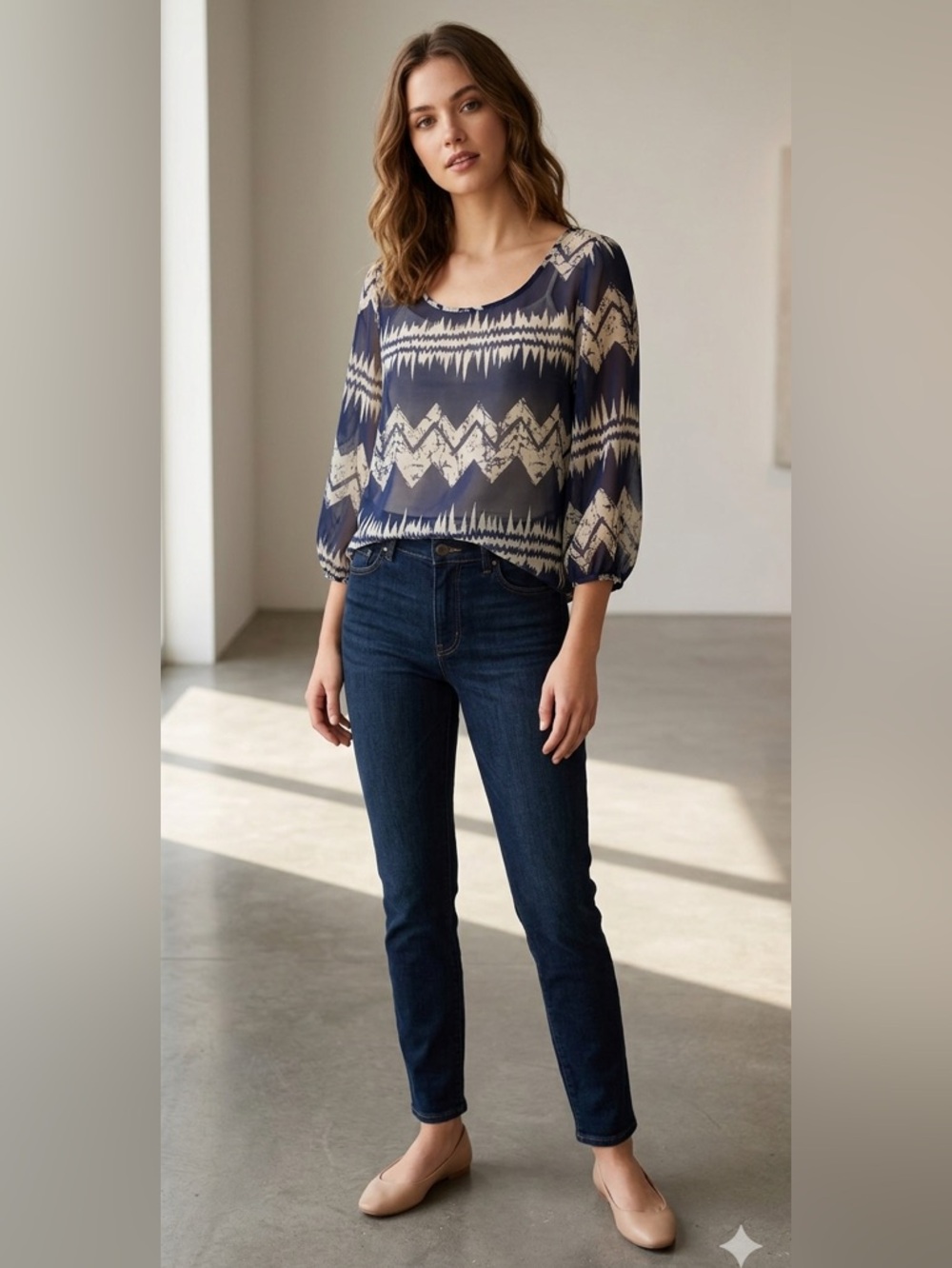 Anthropologie francesca’s || Woman’s sheer blue white blouse size Medium